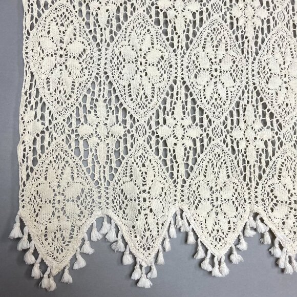 Vintage Crocheted Lace Curtain Tassels Boho Hippie Home Decor Rod Pocket White - Picture 11 of 13